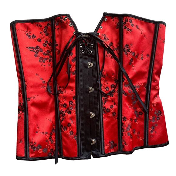 Red and black floral corset - Picture 1 of 4
